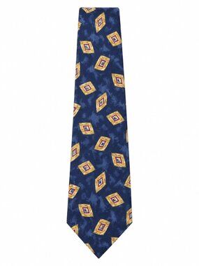 Saks Fifth Avenue Mens 100% Silk Tie Navy Geometric 61 Inch Long Made USA